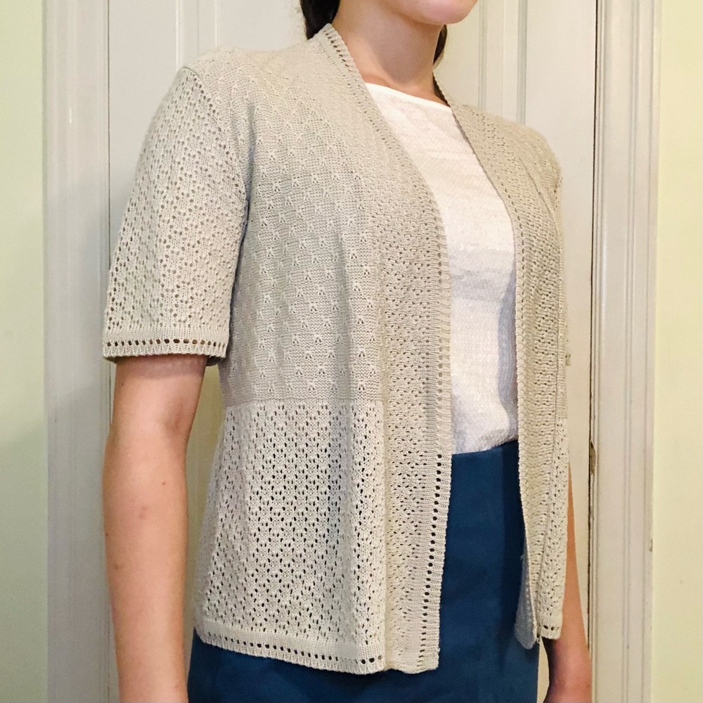 Perceptions Crochet Cardigan Light Tan Cover Up